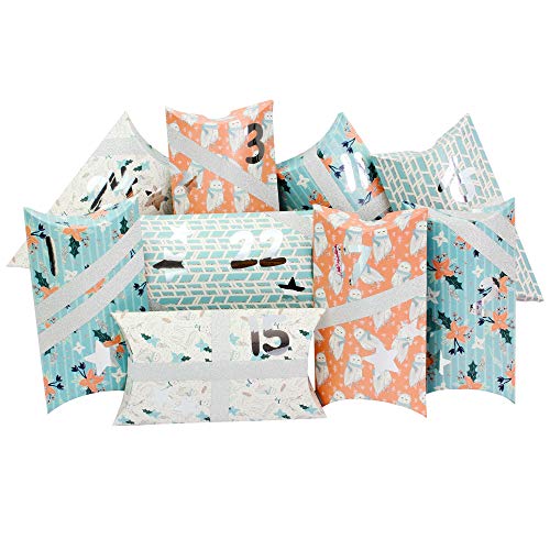 Papierdrachen 24 Adventskalender Pillowboxen - mit Washitape und silberen Zahlenaufklebern - 24 Kissenschachteln aus Karton - DIY Adventskalender zum Befüllen und Gestalten Papierdrachen 24 Adventskalender Pillowboxen - mit Washitape und silberen Zahlenaufklebern - 24 Kissenschachteln aus Karton - DIY Adventskalender zum Befüllen und Gestalten von Papierdrachen