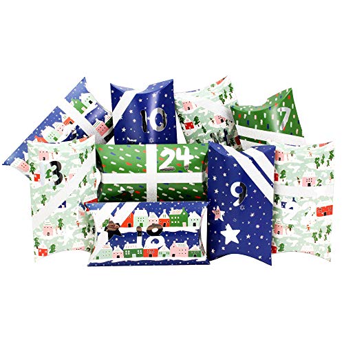 Papierdrachen 24 Adventskalender Pillowboxen - mit Washitape und silbernen Zahlenaufklebern - 24 Kissenschachteln aus Karton - DIY Adventskalender zum Befüllen und Gestalten Papierdrachen 24 Adventskalender Pillowboxen - mit Washitape und silbernen Zahlenaufklebern - 24 Kissenschachteln aus Karton - DIY Adventskalender zum Befüllen und Gestalten von Papierdrachen