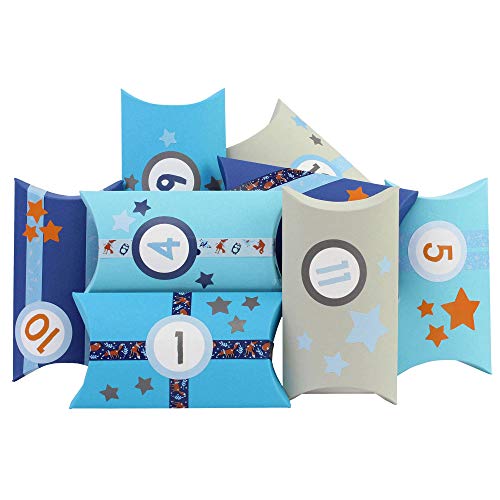 Papierdrachen 24 Adventskalender Pillowboxen - mit blauem Waldtier Washitape und bunten Zahlenaufklebern - 24 Kissenschachteln - zum individuellen Befüllen und Gestalten Papierdrachen 24 Adventskalender Pillowboxen - mit blauem Waldtier Washitape und bunten Zahlenaufklebern - 24 Kissenschachteln - zum individuellen Befüllen und Gestalten von Papierdrachen