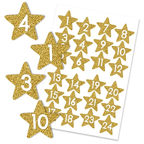 Papierdrachen 24 Adventskalender Zahlenaufkleber - Sterne Gold Nr 53 - Aufkleber - zum Basteln und Dekorieren deines ganz persönlichen Adventskalenders von Papierdrachen