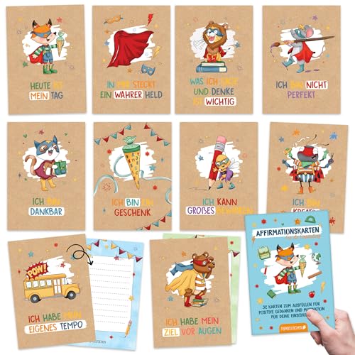 Papierdrachen 32 Affirmationskarten für Schulkinder - Motivationskarten mit Superhelden Tieren - Mutmacherkarten mit Geschenkbox - Set 05 Papierdrachen 32 Affirmationskarten für Schulkinder - Motivationskarten mit Superhelden Tieren - Mutmacherkarten mit Geschenkbox - Set 05 von Papierdrachen
