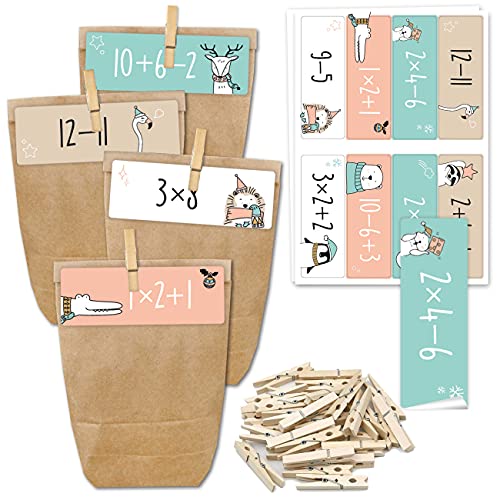 Papierdrachen Adventskalender zum Befüllen - 24 Geschenktüten und 24 Zahlenaufkleber und Klammern - Motiv Matheaufgaben - zum selber füllen und basteln - Weihnachten - Mini Set Nr 273 Papierdrachen Adventskalender zum Befüllen - 24 Geschenktüten und 24 Zahlenaufkleber und Klammern - Motiv Matheaufgaben - zum selber füllen und basteln - Weihnachten - Mini Set Nr 273 von Papierdrachen