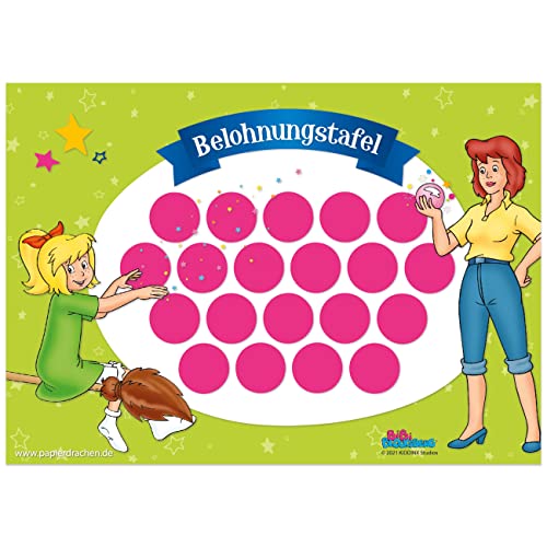 Papierdrachen Belohnungstafel Set für Kinder als Abreißblock 10 Blatt - Motivierendes Konzept als Erziehungshilfe - mit tollen Stickern für Jungs und Mädchen - Motiv Bibi Blocksberg Set 6 von Papierdrachen