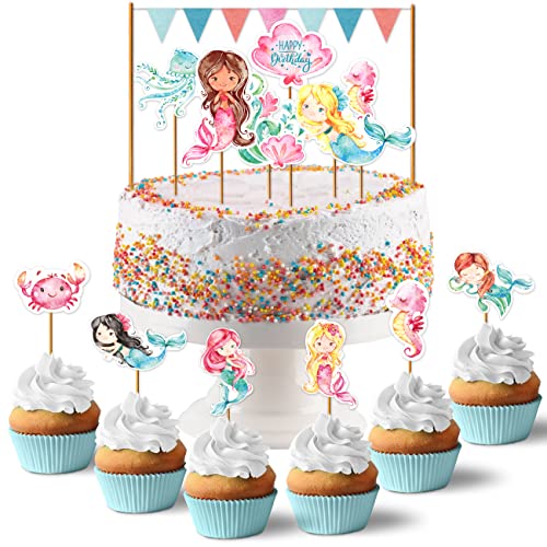 Papierdrachen Cake Topper Meerjungfrau - Kuchendekoration Kuchen Topper 19-teilig - Decor Pics für Geburtstagskuchen - Kindergeburtstag Tortendeko - Set 1 von Papierdrachen