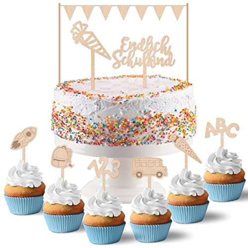 Papierdrachen Cake Topper aus Holz- Kuchendekoration Kuchen Topper 15-teilig - Decor Pics für Einschulungskuchen - Einschulungsfeier Tortendeko - Set 1 von Papierdrachen