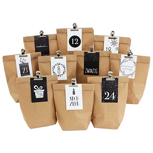 Papierdrachen DIY Adventskalender zum Befüllen - 24 Geschenktüten und 24 Visitenkarten mit Zahlen und Metall-Klammern - Schwarz-weiß - zum Selberbasteln - Weihnachten Papierdrachen DIY Adventskalender zum Befüllen - 24 Geschenktüten und 24 Visitenkarten mit Zahlen und Metall-Klammern - Schwarz-weiß - zum Selberbasteln - Weihnachten von Papierdrachen