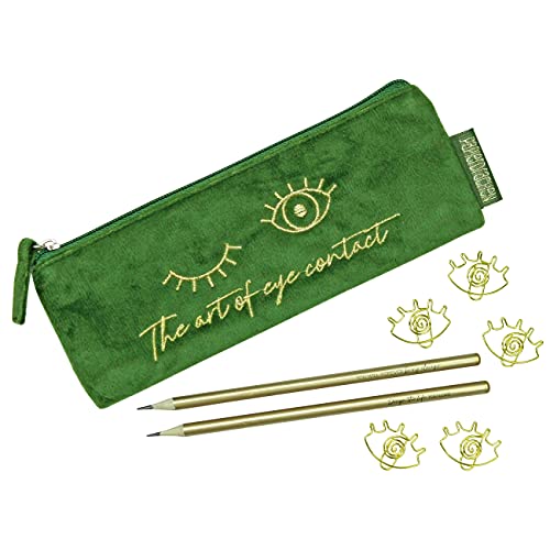 Papierdrachen Mäppchen aus Samt - Elegantes Federmäppchen in dunkelgrün mit motivierendem Spruch, 2 Bleistifen und 5 goldenen Paper Clips | ideal als Geschenk für Uni und Schule | Set Nr 5 Papierdrachen Mäppchen aus Samt - Elegantes Federmäppchen in dunkelgrün mit motivierendem Spruch, 2 Bleistifen und 5 goldenen Paper Clips | ideal als Geschenk für Uni und Schule | Set Nr 5 von Papierdrachen