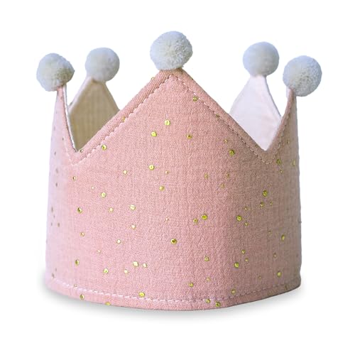Papierdrachen Musselin Geburtstagskrone mit Bedruckung in Rosa | Dekorative Krone aus Musselinstoff für Baby & Kindergeburtstage | Party Deko Hut für Jungen & Mädchen - Set 1 Papierdrachen Musselin Geburtstagskrone mit Bedruckung in Rosa | Dekorative Krone aus Musselinstoff für Baby & Kindergeburtstage | Party Deko Hut für Jungen & Mädchen - Set 1 von Papierdrachen