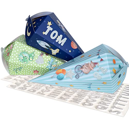 Papierdrachen 3 Bedruckte Schultüten zur Einschulung - kleine Zuckertüte für Schwester und Bruder - Blau Grün - inkl. dekorativen Moosgummi Aufklebern | Größe 39,8 x 31,7 cm Papierdrachen 3 Bedruckte Schultüten zur Einschulung - kleine Zuckertüte für Schwester und Bruder - Blau Grün - inkl. dekorativen Moosgummi Aufklebern | Größe 39,8 x 31,7 cm von Papierdrachen