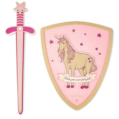 Papierdrachen Schwert und Schild Einhorn pink - Make your own fairytale - Verkleidung - Ritterin - fantasievolles Spielen von Papierdrachen