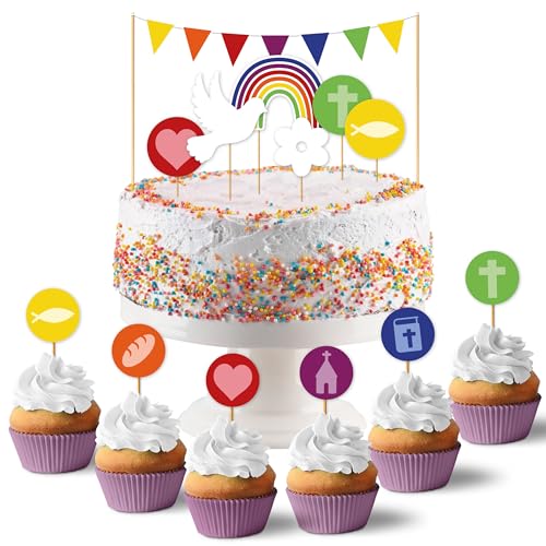 Papierdrachen - festliche Kuchenstecker für eine einzigartige Tortendekoration - Kuchen Topper 19-teilig - für verschiedene Anlässe wie Taufe, Kommunion, Firmung - Regenbogen - Set 2 von Papierdrachen