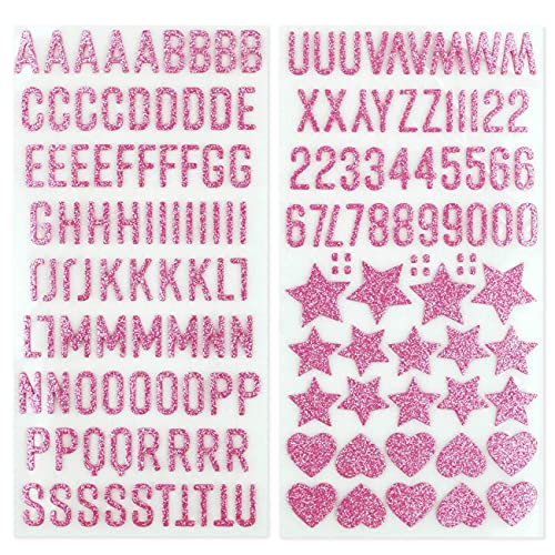 Papierdrachen Selbstklebende Moosgummi Glitzer Buchstaben und Zahlen aus Moosgummi | ABC | zum Basteln und Gestalten von Schultüten, Karten, Kerzen und vielem mehr - DIY Buchstaben Set - Rosa von Papierdrachen