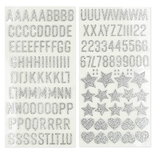 Papierdrachen Selbstklebende Moosgummi Glitzer Buchstaben und Zahlen aus Moosgummi | ABC | zum Basteln und Gestalten von Schultüten, Karten, Kerzen und vielem mehr - DIY Buchstaben Set - Silber von Papierdrachen