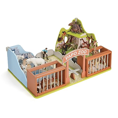 Papo - Der Zoo, Spielumgebung aus Holz, Entdeckung der Wilden Tiere für Kinder ab 3 Jahren - 54cm - 60107 von Papo