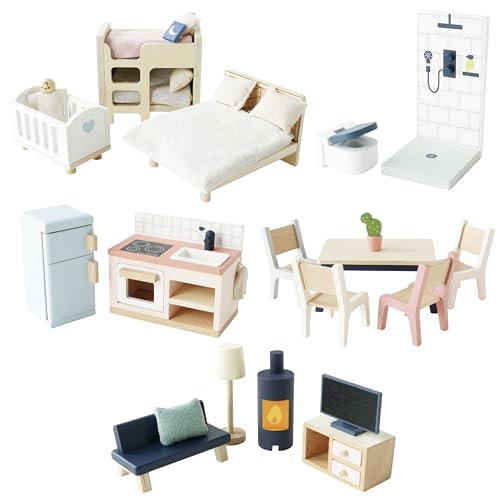 Le Toy Van - Wooden Dolls House Full Starter Furniture & Accessories Play Set for Dolls Houses, Dolls House Furniture Sets - Ages 3+ von Papo