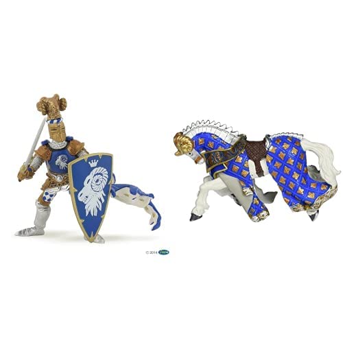 Papo-Lot de 2 Figurines - Collection Médieval - Fantastique - Maître des Armes cimier Bélier + Cheval du maître des Armes cimier Bélier von Papo