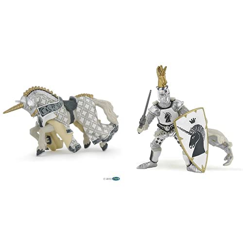 Papo-Lot de 2 Figurines - Collection Médieval - Fantastique - Maître des Armes cimier Licorne + Cheval du maître des Armes cimier Licorne von Papo
