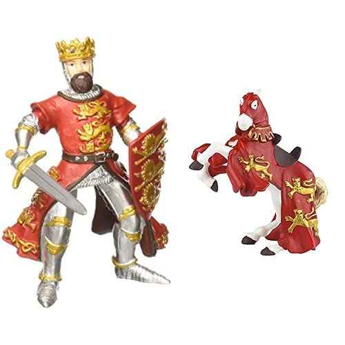 Papo-Lot de 2 Figurines - Collection Médieval - Fantastique - ROI Richard Rouge + Cheval du ROI Richard Rouge von Papo
