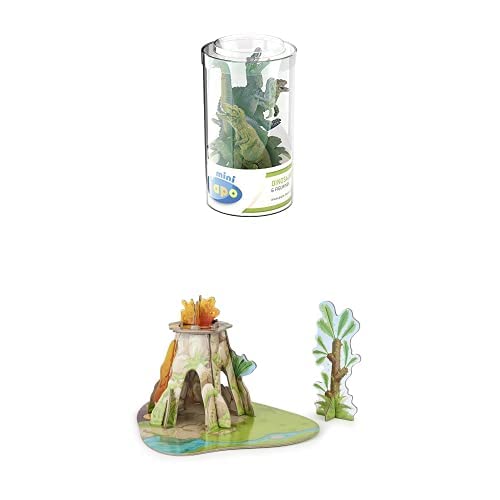 Papo - Sammelfiguren - Mini Plus Dinosaurs Set 1 (Tube, 6 Stücke) Figuren + Mini Land der Dinosaurier ISIPLAY Gebäude - Für Kinder - Geeignet für Mädchen und Jungen - Alter 3+ von Papo