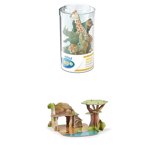 Papo – Sammelfiguren – Mini Plus Wildtiere Set 2 (Tube, 6 Stücke) Figuren + Mini Savanne ISIPLAY Gebäude – Für Kinder – Geeignet für Mädchen und Jungen – ab 3 Jahren von Papo