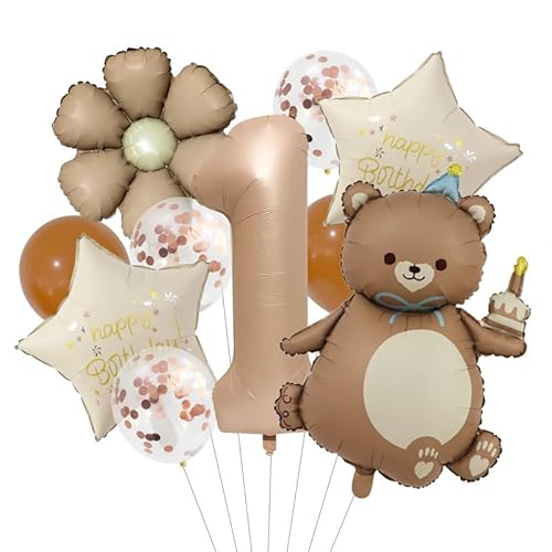 ParPix 10 Stück Bär Geburtstagsdeko Luftballon (1 Geburtstag) von ParPix