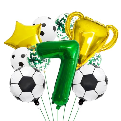 ParPix 11 Stück Fussball Luftballon 7. Geburtstag Junge,Fussball Deko Geburtstag Kinder 7 Jahre,Grün Luftballon 7 Jahre Jungen Fussball Geburtstags Deko,Fußball Geburtstagsdeko 7 Jahres Junge Ballons von ParPix