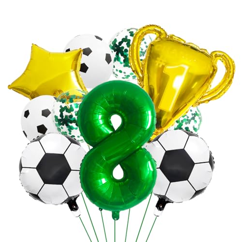 ParPix 11 Stück Fussball Luftballon 8. Geburtstag Junge, Fussball Geburtstag Deko Folienballon 8, Grün Fußball Luftballon Geburtstagsdeko 8 Jahre Junge,8 Geburtstags Fussball Ballon für Fussball Party von ParPix