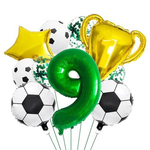ParPix 11 Stück Fussball Luftballon 9. Geburtstag Junge, Grün Fußball Deko Geburtstag Folienballon 9, Fußball Geburtstagsdeko 9 Jahre, Fussball Geburtstags Deko 9 Jahre,Ballon 9 Geburtstags Junge von ParPix