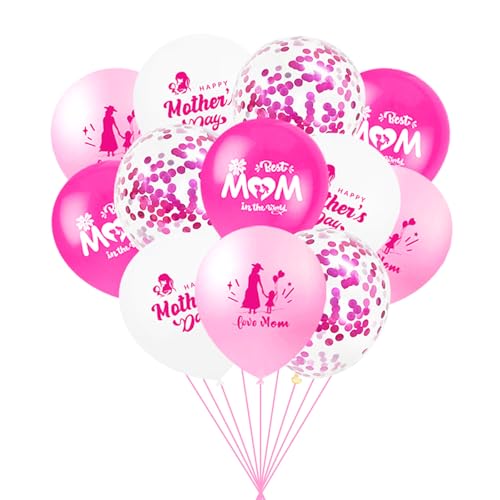 ParPix 12 Stück Muttertag Deko Luftballons, Rosa Mama Geburtstag Ballon,12 Zoll Happy Mother's Day Ballon, Beste Mama Luftballon, Mama Geburtstag Party Deko Luftballon, Mom Ballons Muttertag Geschenk von ParPix