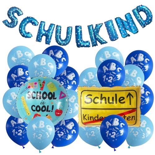 ParPix Einschulung Deko Luftballon Set, Blau Folienballon Schulanfang Deko Junge Mädchen, Schulkind Dekoration Luftballons, Deko Einschulung Junge, Schuleinführung Folienballon, Schulanfang Ballon von ParPix
