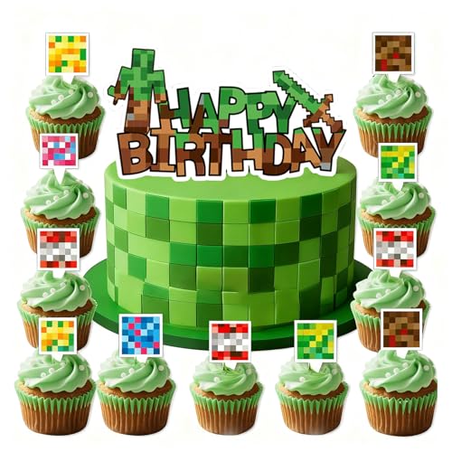 ParPix 25 Stück Pixel Happy Birthday Tortendeko Set von ParPix