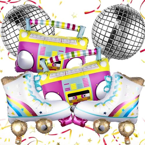 ParPix 6 Stück Disco Party Deko Folienballons, 22 Zoll Discokugel Luftballon, Disco Deko Ballon, 70er 80er 90er Jahre Deko Luftballons, Rock'n'Roll Themenparty Ballons, Discoo Retro Party Folienballon von ParPix