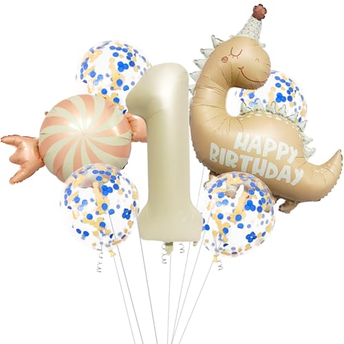 ParPix 7 Stk Dino Luftballon 1. Geburtstag Junge,1 Geburtstag Junge Mädchen Dino Geburtstags Ballon,Dinosaurier Geburtstagsdeko 1 Jahr Folienballon,Luftballon 1. Geburtstags,1 Geburtstagsdeko Ballon von ParPix