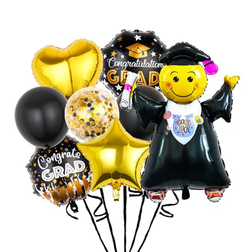 ParPix 8 Stück Graduation Deko Luftballons Schwarz Gold, Groß Abschluss Deko Folienballon, Prüfung Bestanden Deko Helium Ballon, Abschlussfeier Luftballons Set,Bachelor Deko Ballon Graduation Geschenk von ParPix