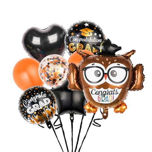 ParPix 8 Stück Abschluss Deko Luftballons Schwarz Orange, Groß Graduation Dekoration Folienballon, Abschluss Party Deko Ballons,Prüfung Bestanden Deko Helium Ballon,Abschlusss Bachelor Deko Luftballon von ParPix