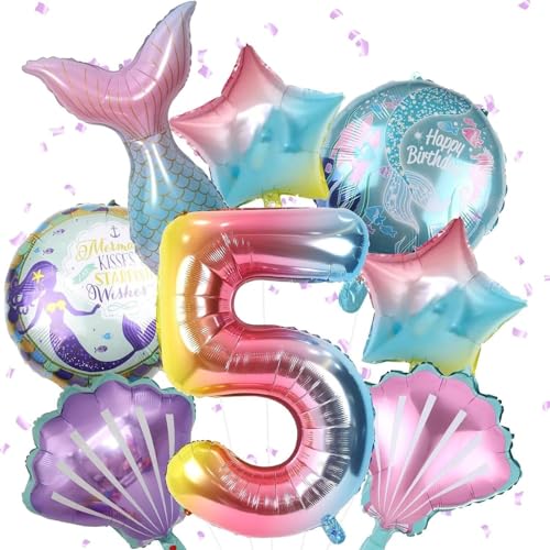 ParPix 8 Stück Meerjungfrau Geburtstagsdeko Folienballon (7 Geburtstag) von ParPix