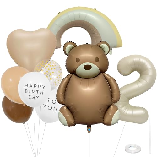 ParPix Bär Luftballon 2. Geburtstag Junge Mädchen, 9 Stück Bären Luftballons Geburtstagsdeko 2 Jahre Mädchen Junge,Folienballon 2 Regenbogen,Luftballons Bär Deko 2. Geburtstag Set,Bären Ballon 2 Jahre von ParPix