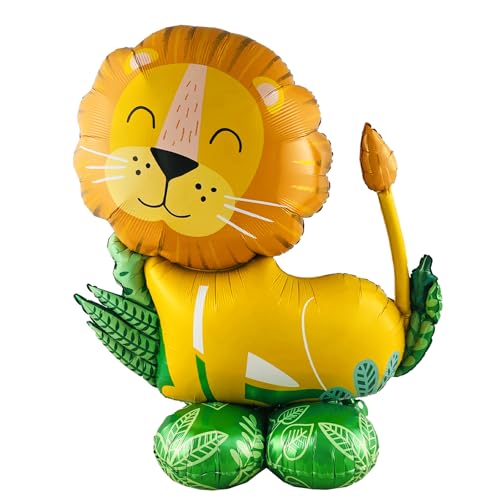 ParPix XXL Stehender Löwe Folienballon Geburtstag 115x98cm, Loewe Stehend Luftballons Tiere, Luftballon Tiere Kindergeburtstag Deko,Waldtiere Ballon Dschungel Deko,Löwe Ballons für Safari,Kinder Party von ParPix