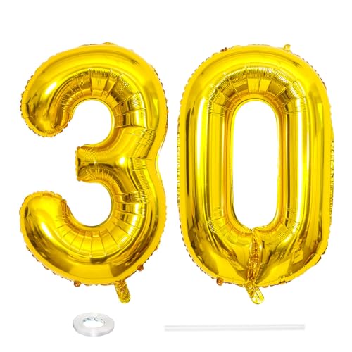 ParPix Luftballon 30 Geburtstag Deko, 32" 30 Luftballon Zahl, Deko 30 Geburtstag Frau Mann,Gold 30 Ballon, Geburtstagsdeko 30 Jahre, Luftballons 30. Geburtstag,30 Geburtstag Männer Frauen Folienballon von ParPix