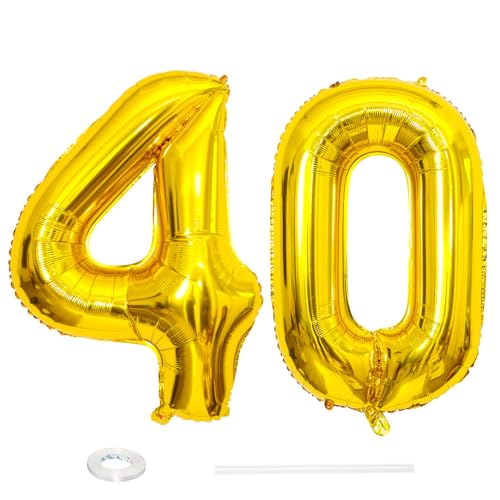 ParPix Luftballon 40 Geburtstag Deko, 32" 40 Luftballon Zahl,Deko 40 Geburtstag Frau Mann,Gold 40 Ballon,Geburtstagsdeko 40 Jahre, Luftballons 40. Geburtstage,40 Geburtstags Männer Frauen Folienballon von ParPix