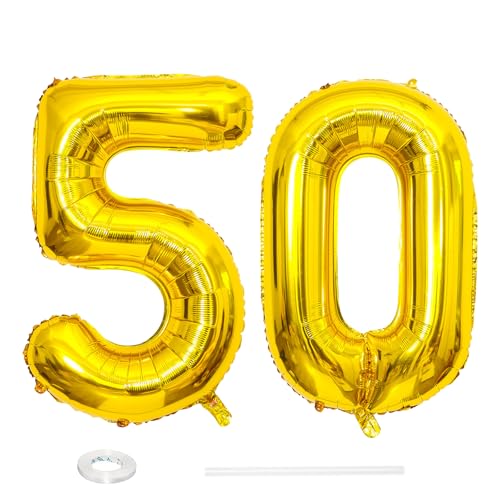 ParPix Luftballon 50 Geburtstag Deko, 32" 50 Luftballon Zahl, Deko 50 Geburtstag Frau Mann,Gold 50 Ballon, Geburtstagsdeko 50 Jahre, Luftballons 50. Geburtstag,50 Geburtstag Männer Frauen Folienballon von ParPix