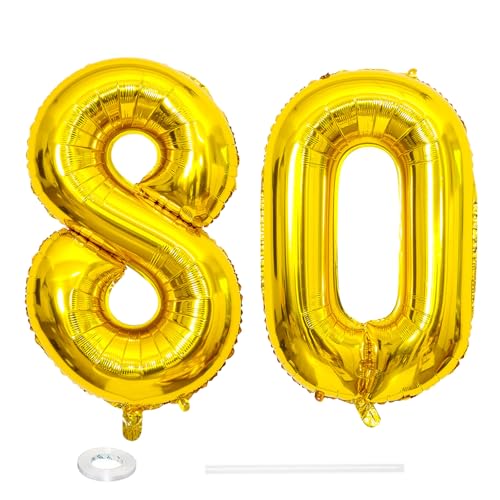 ParPix Luftballon 80 Geburtstag Deko, 32" 80 Luftballon Zahl, Deko 80 Geburtstag Frau Mann,Gold 80 Ballon, Geburtstagsdeko 80 Jahre, Luftballons 80. Geburtstag,80 Geburtstag Männer Frauen Folienballon von ParPix