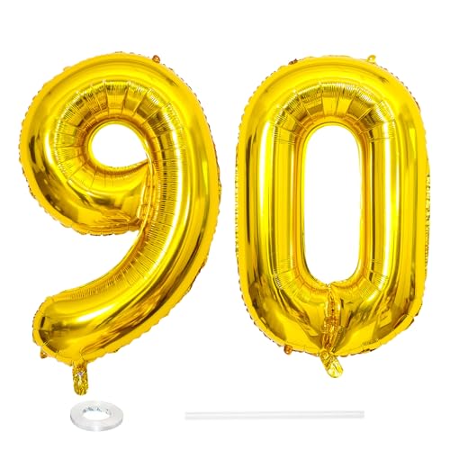 ParPix Luftballon 90 Geburtstag Deko, 32" 90 Luftballon Zahl, Deko 90 Geburtstag Frau Mann,Gold 90 Ballon, Geburtstagsdeko 90 Jahre, Luftballons 90. Geburtstag,90 Geburtstag Männer Frauen Folienballon von ParPix
