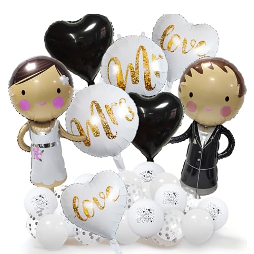 ParPix Brautpaar Luftballons Hochzeit Deko,26× Just Married Brautpaar Ballons Hochzeit Dekoration,Mr & Mrs Deko Hochzeit Luftballon,Standesamt Hochzeitsdeko Brautpaar Figuren Love Hochzeitsballons Set von ParPix