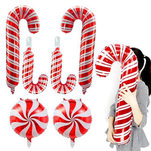 ParPix Luftballons Weihnachten Zuckerstangen Deko, 6 Stk Candy Cane Folienballon, Weihnachtsballons für Party und Feier, Rot Xmas Ballon von ParPix