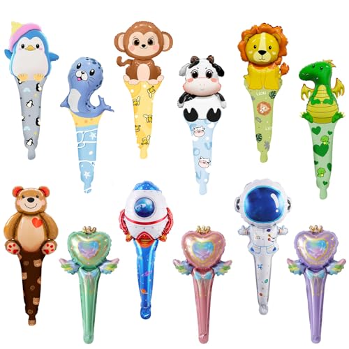 Pararty 12 Stück Luftballon-hammer,Spaß-Tier-Stäbe zum Aufblasen,Party-Spiel Dekoration für Kindergeburtstag,Fasching,Karneval von Pararty