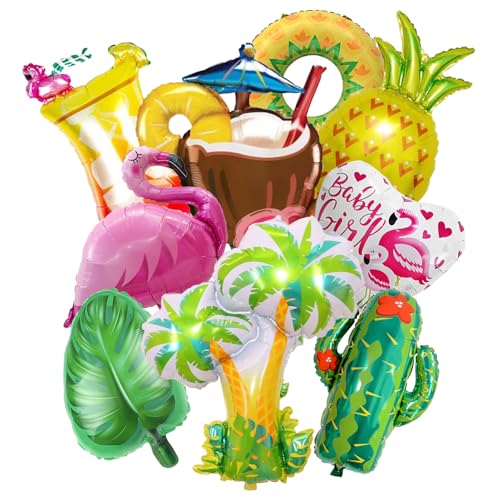 9 Stück Hawaii Party Folienballon ，Flamingo Geburtstags Deko, Folienballon Flamingo Frucht,Hawaii Ballons für Geburtstag Sommer Tropical Aloha Strandparty von Pararty