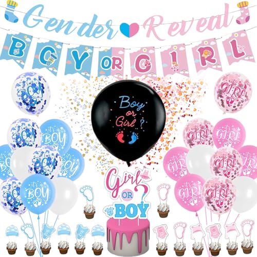 Gender Reveal Party Deko- 49 Pieces Baby party Deko Mädchen Oder Junge, Baby Shower Deko, Offenbaren Latexballon, Kuchen Deko,Konfetti Rosa Blau Offenbaren für Geschlecht Verkünden Gender Reveal Party Deko- 49 Pieces Baby party Deko Mädchen Oder Junge, Baby Shower Deko, Offenbaren Latexballon, Kuchen Deko,Konfetti Rosa Blau Offenbaren für Geschlecht Verkünden von Pararty