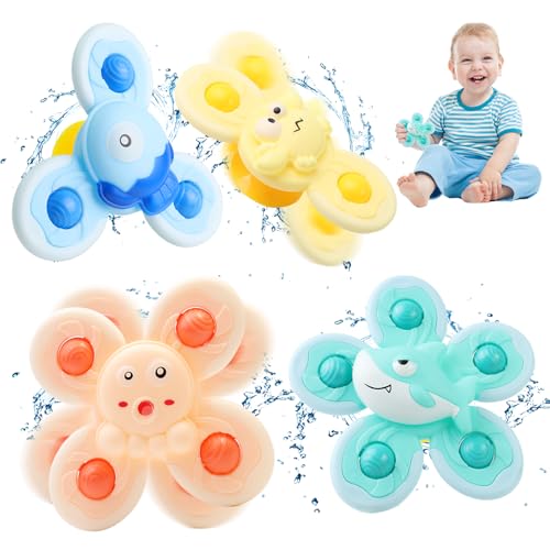 4 Stück Saugnapf Spielzeug Baby, Saugnapf Kreisel Spielzeug, Spinner Baby, Bath Toys Saugnapf, Fidget Spinner Kinder Saugnapf, Spinner mit Saugnapf für Badewanne, Hochstuhl, Kinderbett von Parastar