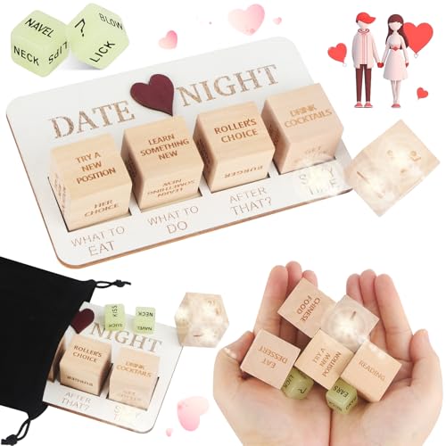 7 Stück Date Night Set für Paare, Hölzerne Ideenwürfel, Natürliche Romantische Würfel mit Brett und Tasche für Valentinstag, Jahrestage, Weihnachten 7 Stück Date Night Set für Paare, Hölzerne Ideenwürfel, Natürliche Romantische Würfel mit Brett und Tasche für Valentinstag, Jahrestage, Weihnachten von Parastar